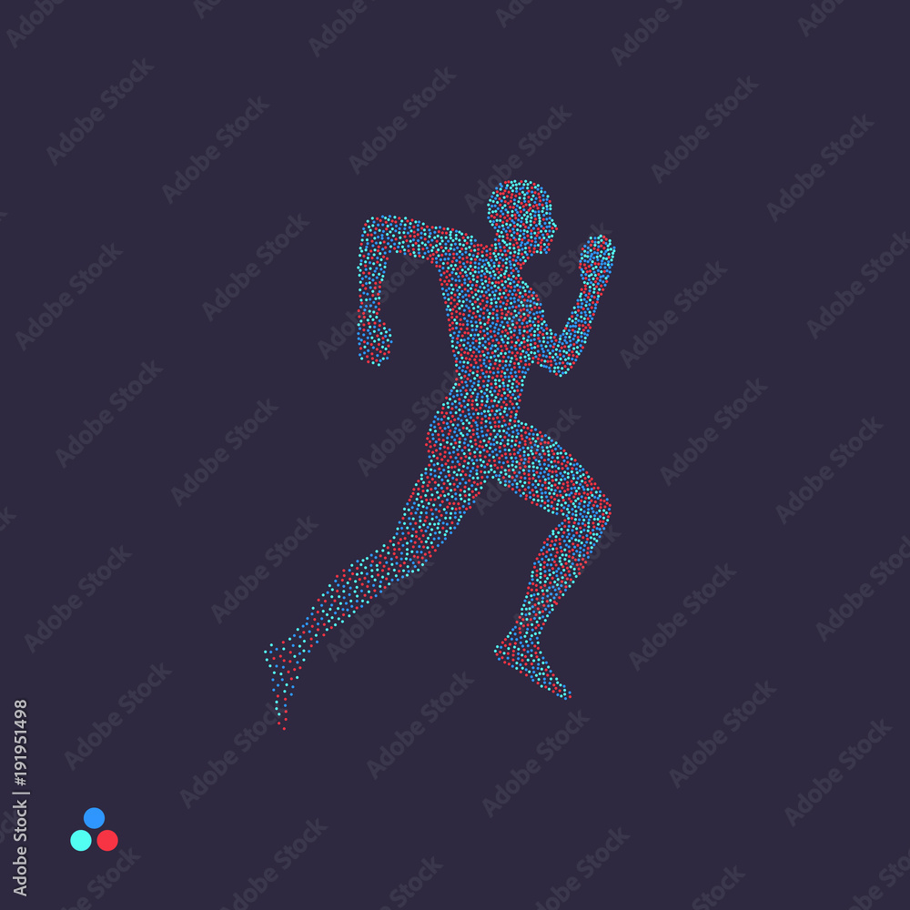 Running man. Design for sport, business, science and technology. Dotted silhouette of person. Vector illustration.