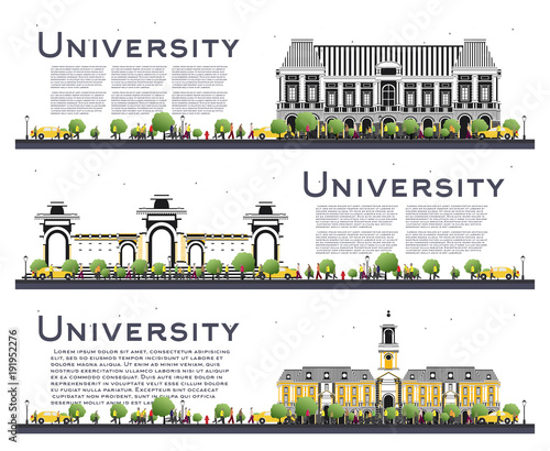 Set of University Study Banners Isolated on White.