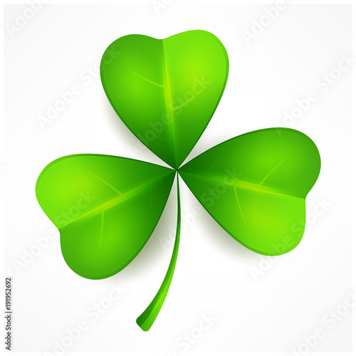 Green clover leaf, three isolated on white, for St. Patrick's