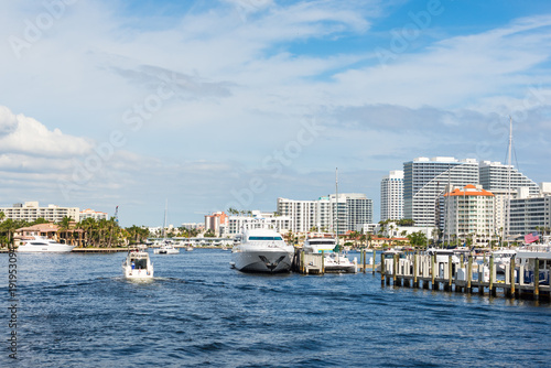 Boats and apartment buildings on Intracoastal Waterway in Ft Lauderdale