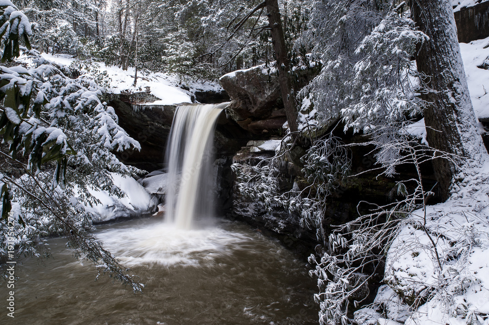Winter, Snowy Waterfall - Flat Lick Falls - Kentucky Winter, Snowy Waterfall - Flat Lick Falls - Kentucky