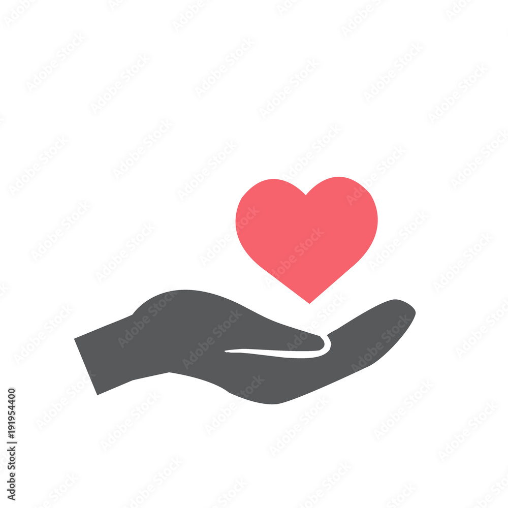 Red heart on hand, vector icon Red heart on hand, vector icon