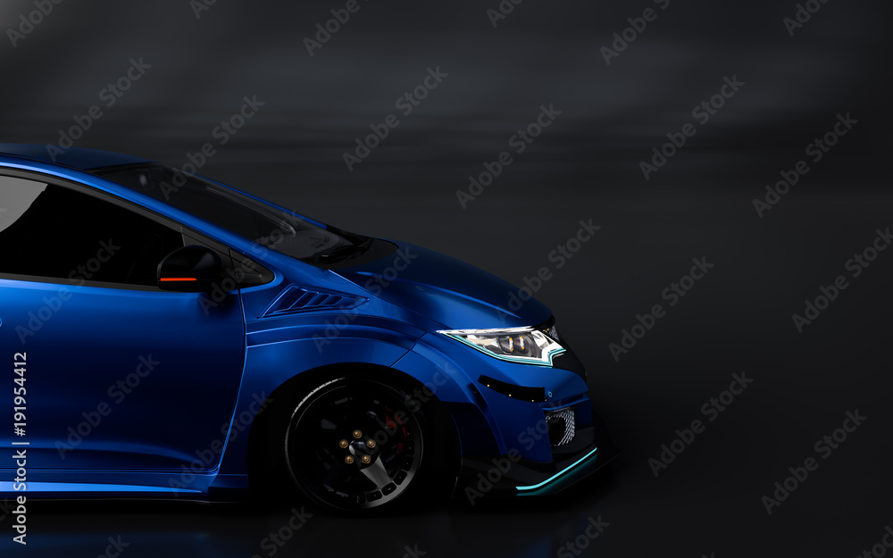 Naklejka premium 3D Rendering of a Brand-less Generic Concept Racing Car. Illustration 3D.