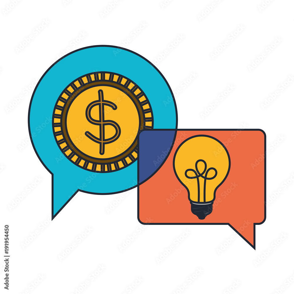 speech bubbles with coin and bulb vector illustration design speech bubbles with coin and bulb vector illustration design