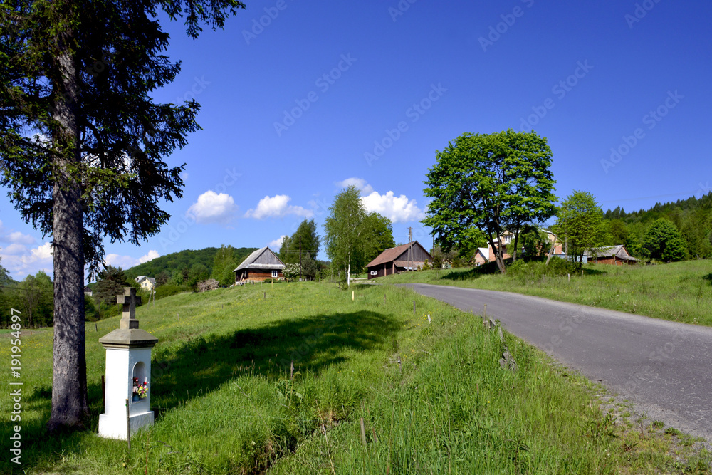 Obraz premium Rural landscape in countryside of Beskid Niski, Poland