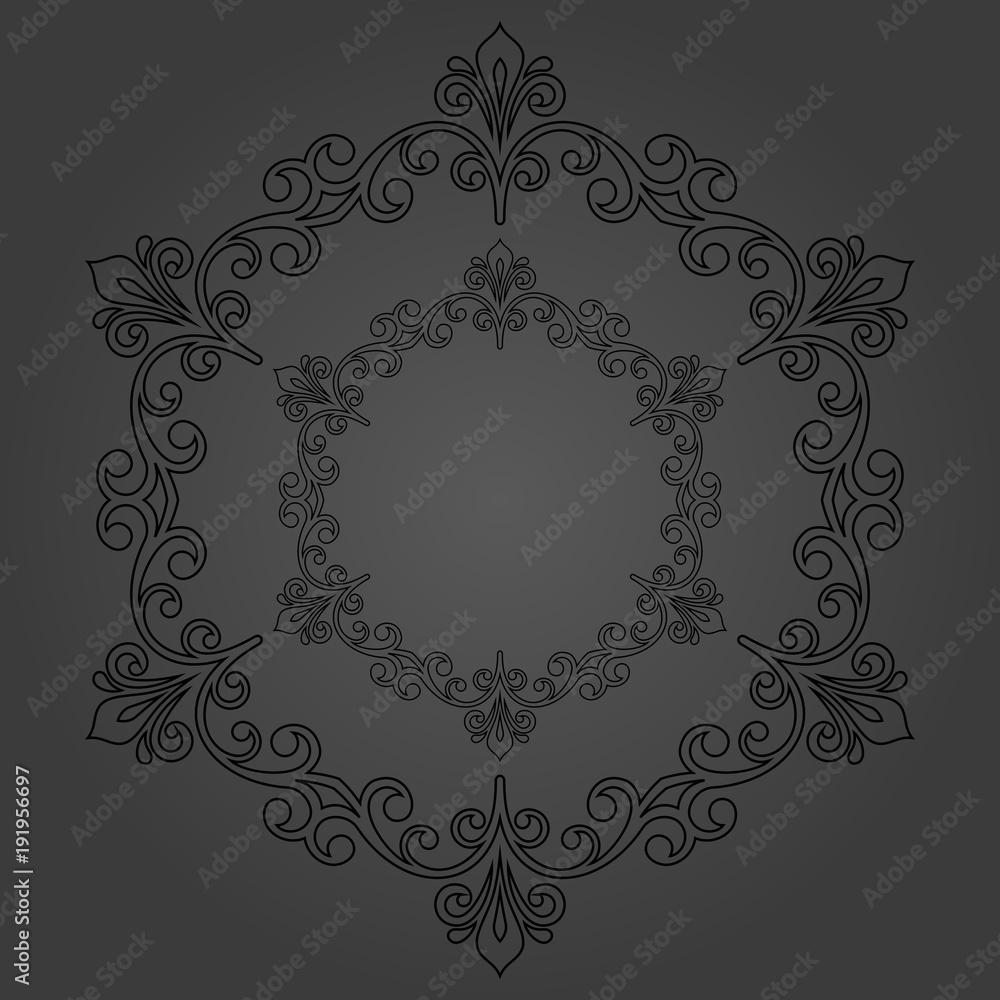 Oriental vector pattern with arabesques and floral elements. Traditional classic dark round ornament. Vintage pattern with arabesques Oriental vector pattern with arabesques and floral elements. Traditional classic dark round ornament. Vintage pattern with arabesques