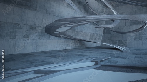 Abstract white and concrete parametric interior with window. 3D illustration and rendering.