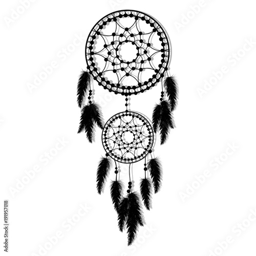 Hand-drawn dream catcher with feathers