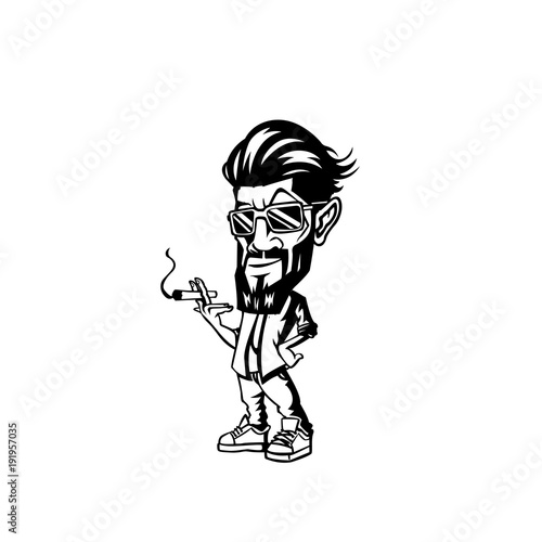 young man wearing cooling glasses and smoking joint vector