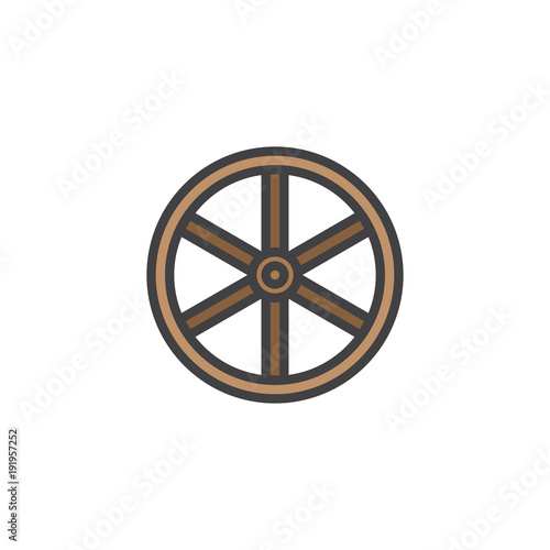 Western wooden wheel filled outline icon, line vector sign, linear colorful pictogram isolated on white. Symbol, logo illustration. Pixel perfect vector graphics