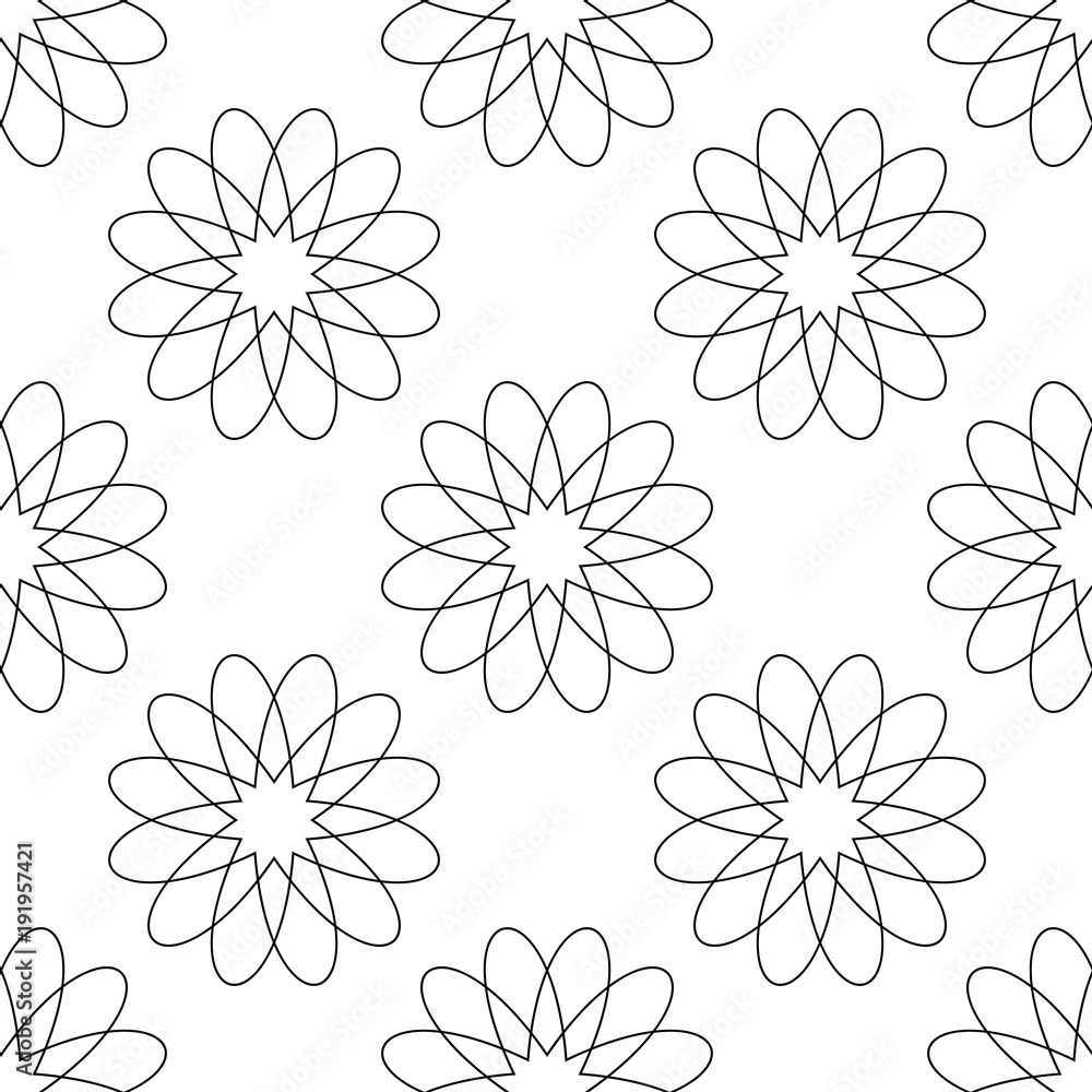Obraz premium Seamless pattern background. Modern abstract and Classical antique concept. Geometric creative design stylish theme. Illustration vector. Black and white color. Floral and Flower shape