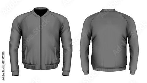 Bomber jacket in black. Front and back views. Vector