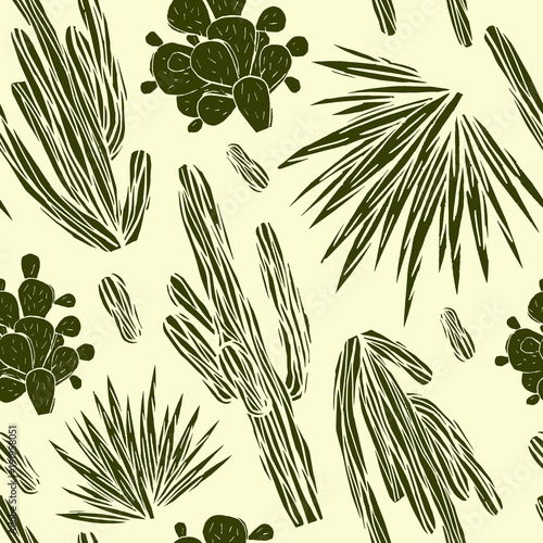 Seamless pattern with the image of cactuses