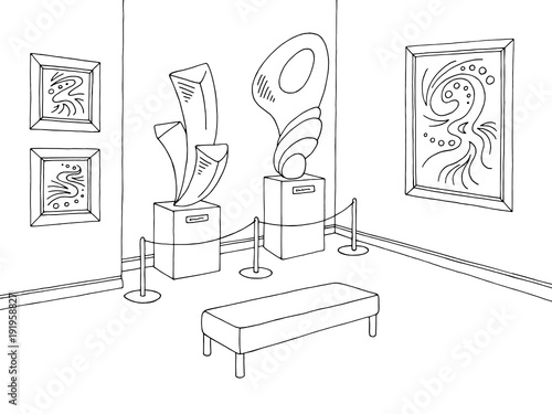 Museum graphic black white interior sketch illustration vector