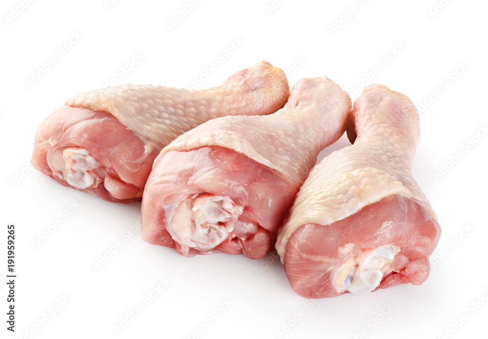 Raw chicken legs isolated on white background.