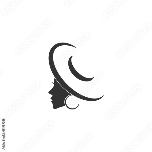 Woman face with hat and earring, logo for beauty, massage, cosmetic and spa salon