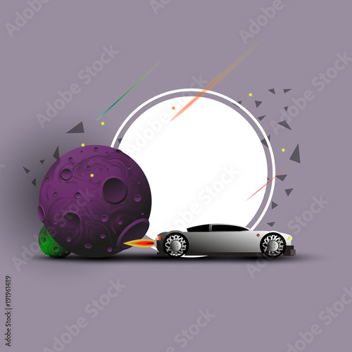 Banner (background) on the theme of a car launched into space - vector eps10