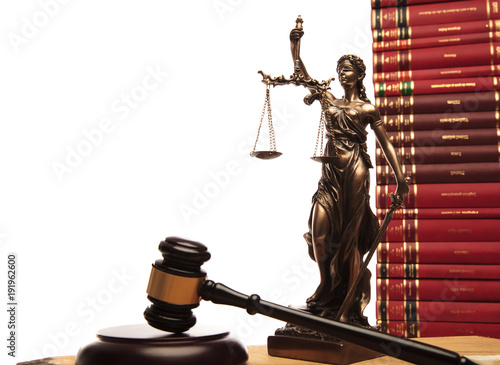 justice goddess , gavel and law book