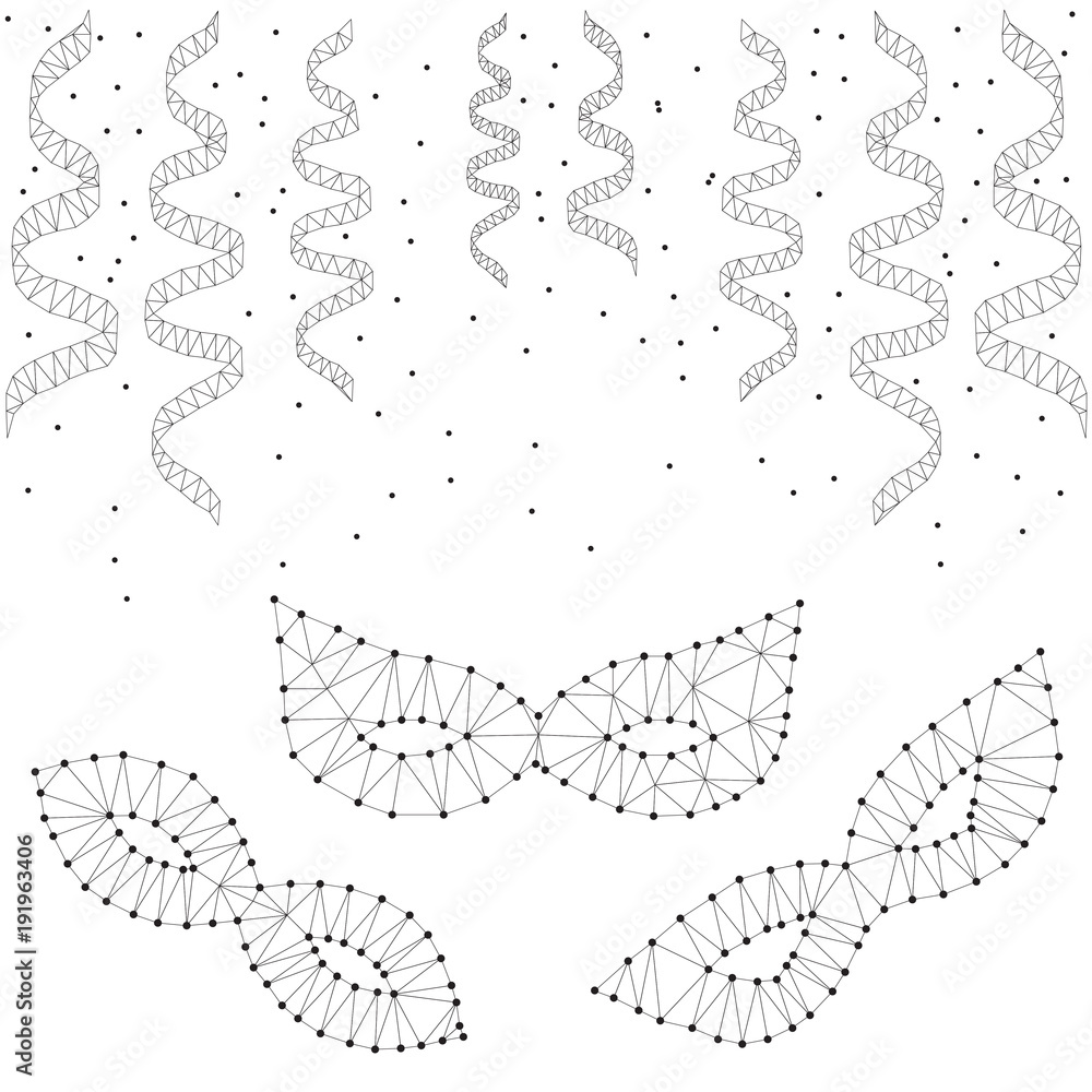 Obraz premium Masquerade masks, streamers, polygon, black-white