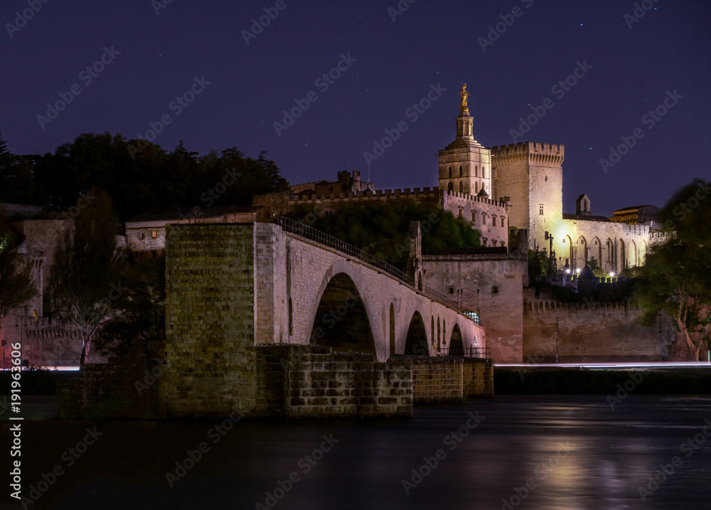 Saint Benezet Bridge in Avignon, France Night view