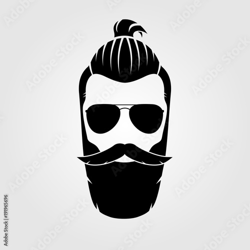Bearded men, hipster face. Fashion silhouette, emblem, icon, label. Vector illustration.