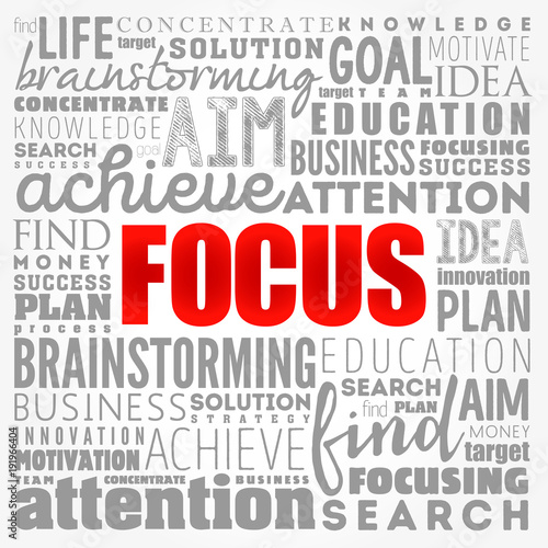 FOCUS word cloud collage, business concept background