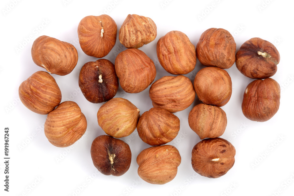 hazelnut heap isolated on white background. Top view hazelnut heap isolated on white background. Top view