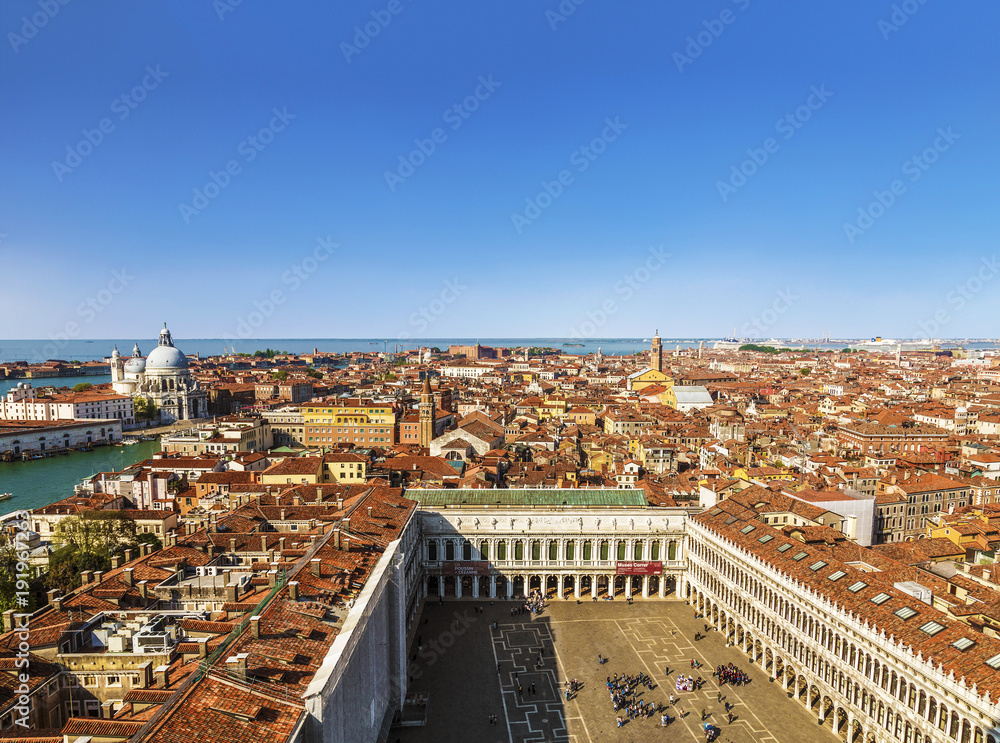 Panoramic view of Venice from the Campanile tower of St. Mark's Cathedral, Italy