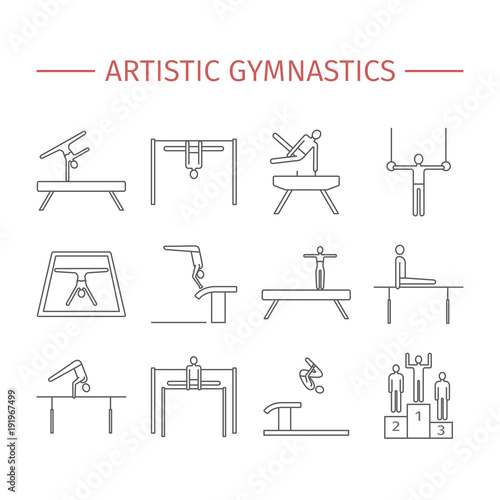 Artistic gymnastics line icon. Equipment. Vector sports signs.