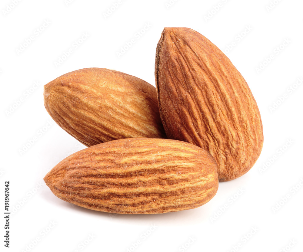 One almond isolated on white background macro One almond isolated on white background macro