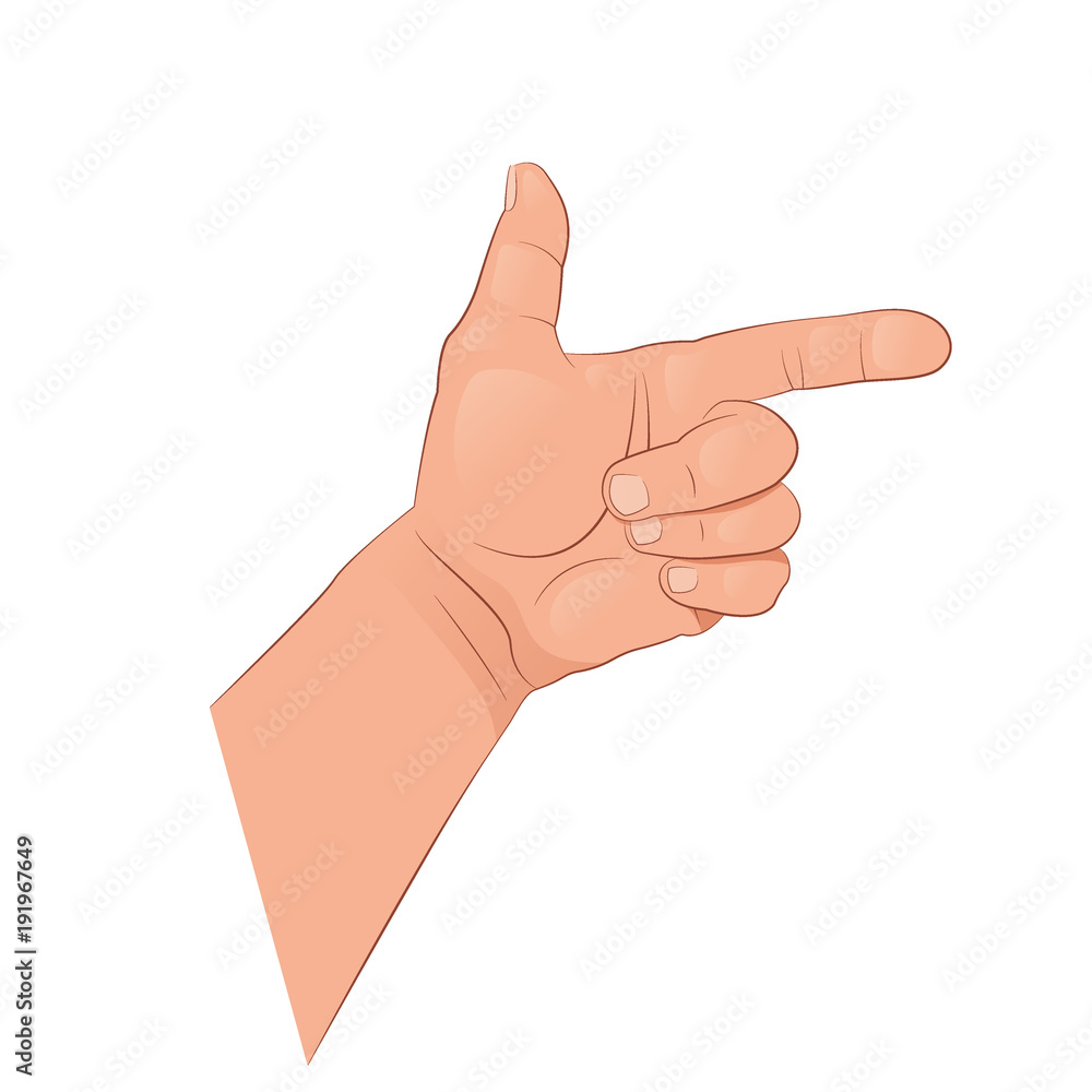 The hand shows various gestures. Vector illustration isolated on white background.