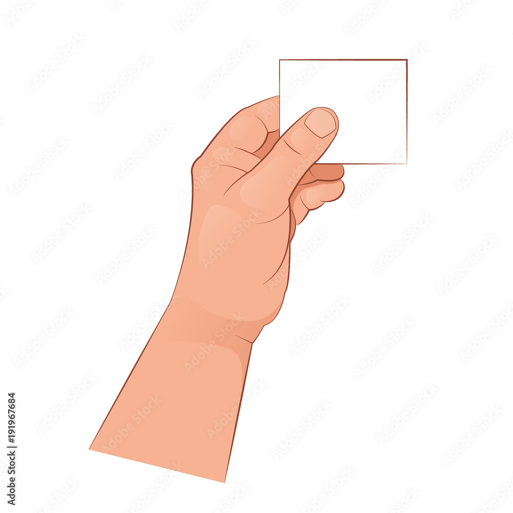 The hand holds an empty card. Vector illustration isolated on white background. The hand holds an empty card. Vector illustration isolated on white background.