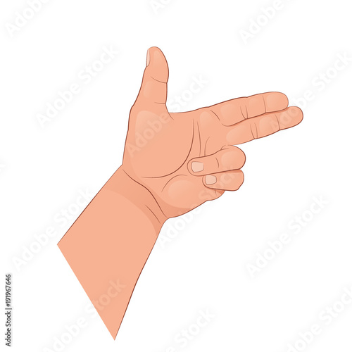 The hand shows various gestures. Vector illustration isolated on white background.