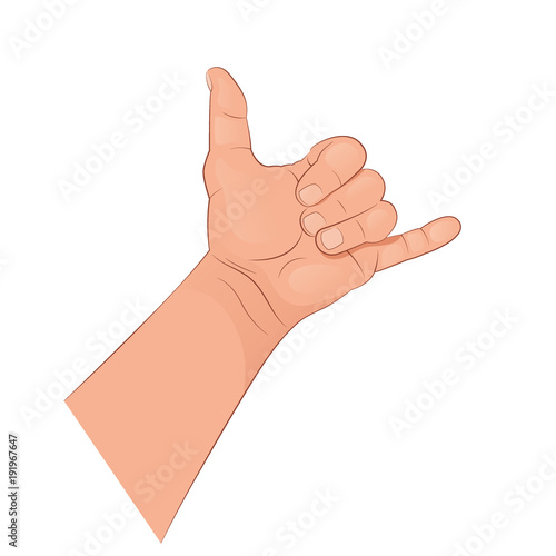 The hand shows various gestures. Vector illustration isolated on white background.