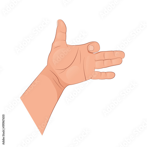 The hand shows various gestures. Vector illustration isolated on white background.
