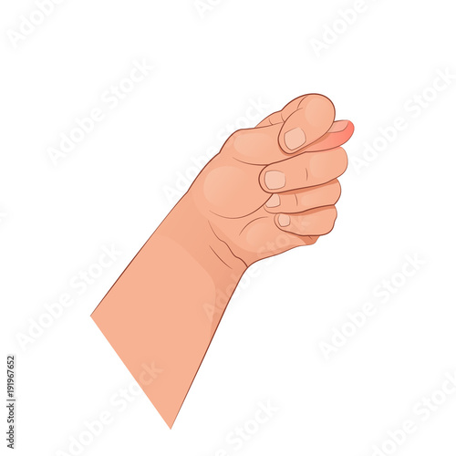 The hand shows various gestures. Vector illustration isolated on white background.
