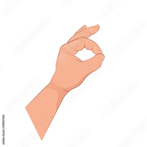 The hand shows various gestures. Vector illustration isolated on white background.