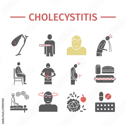 Cholecystitis flat icon Infographics. Vector signs for web graphics.