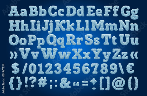 Blue snowy alphabet, winter font.