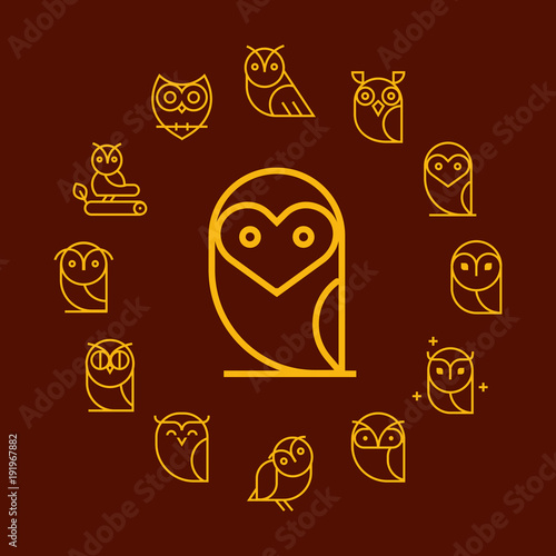 Vector round frame with owls icon. Cartoon style, flat vector illustration.