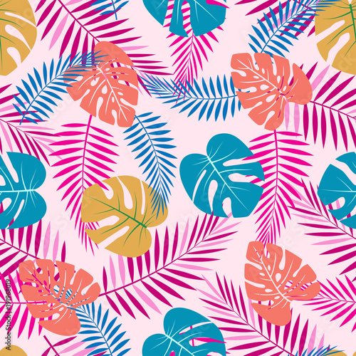 pattern with color palm leaves