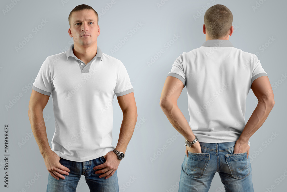 White Polo Shirt Mock Front Back View Isolated Male Model Stock Photo ...