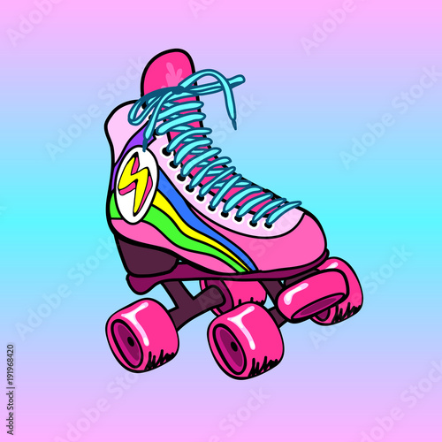 Vintage, retro quad roller skate. Fun bright colorful sketch, hand drawn illustration.