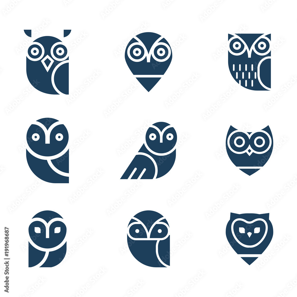 Owl vector icon collection. Owl vector icon collection.