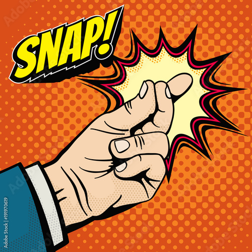 Male hand with snapping finger magic gesture. Its easy vector concept in pop art style