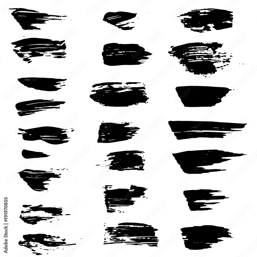 Grunge ink brush strokes set. Freehand black brushes. Handdrawn dry brush black smears. Modern vector illustration. Grunge ink brush strokes set. Freehand black brushes. Handdrawn dry brush black smears. Modern vector illustration.