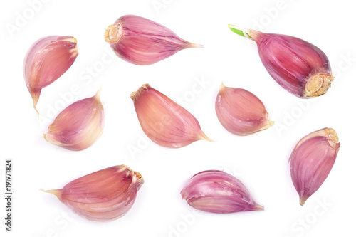 garlic isolated on white background. Top view. Flat lay pattern