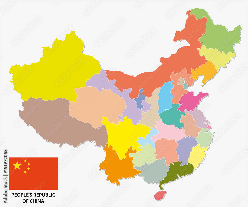 Obraz premium colorful administrative and political vector map of china with flag