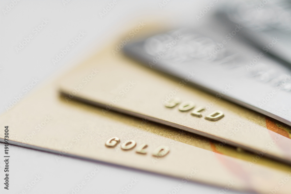 Credit cards on the light background. Selective focus, closeup Credit cards on the light background. Selective focus, closeup