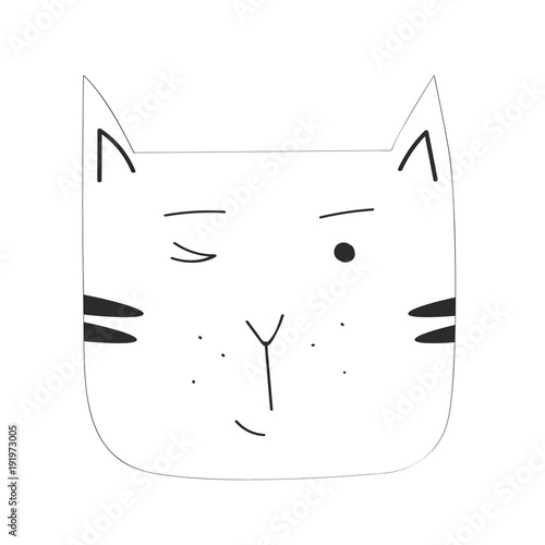 Vector Cartoon Black Cat Isolated On Blank Space